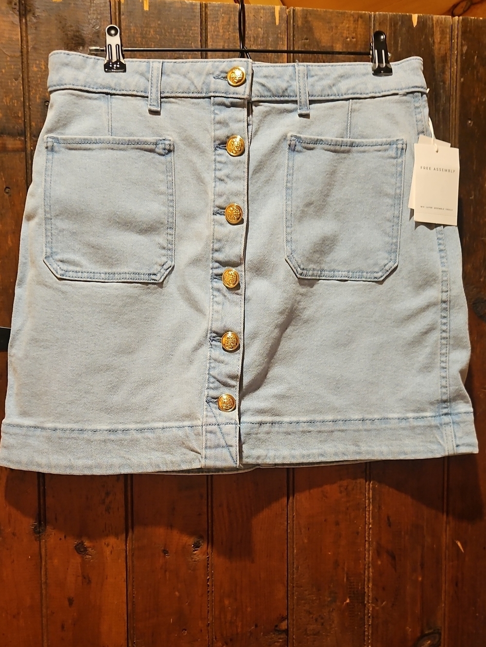 Free Assembly Denim Button-Front Mini Skirt in Light Blue